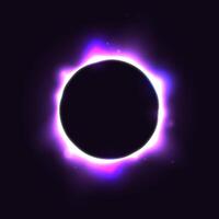 Sun full eclipse concept. Light purple moon glow background. Solar or planet total eclipse in dark space. Hot star surface flare with rays and beams effects. vector