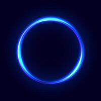 Blue neon circle frame. Glowing electric lights round form. Illuminated shining design element for banner, poster, cover. Circular flare radial. vector