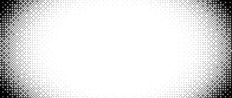 Pixelated radial gradient texture. Black and white bitmap dither central background. Abstract fade glitchy pattern. game screen wallpaper. Retro pixel art. Halftone wide border vector