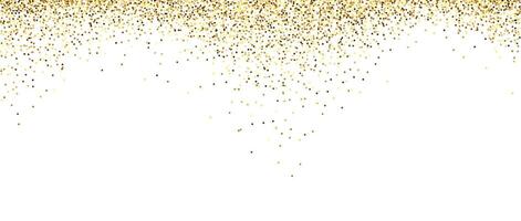 Golden glitter background. Falling small confetti texture. Sparkling gold dots wallpaper. Border frame design element for posters, flyer, invitation. Christmas, New year, birthday decor. vector