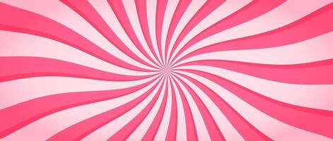 Candy color sunburst background. Pink rotating sunbeams design wallpaper. Colorful spinning lines for template, banner, poster, flyer. Sweet cartoon swirl or whirlpool. vector