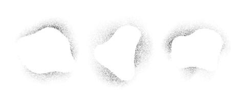 Abstract curved frames collection with spray stencil effect. Grunge dotted blob border shadow set. Faded noise texture shape bundle. Splattered elements for text box, banner, poster, template. vector