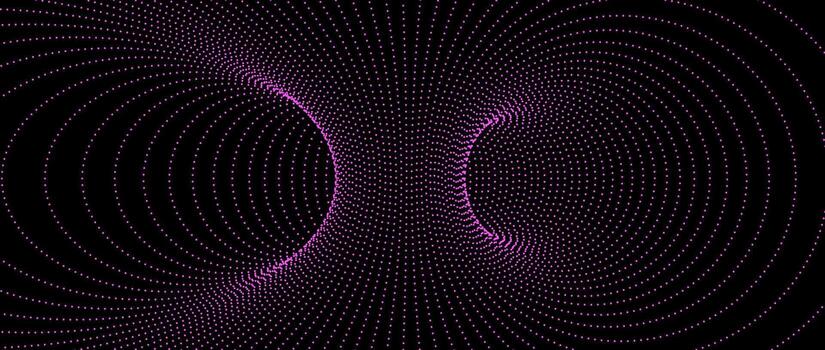 agujero de gusano estructura metálica estructura. neón geométrico punteado contorno cuadrícula túnel fondo. 3d embudo o vórtice textura. rosado resumen energía líneas en oscuro antecedentes. ilustración fondo de pantalla. vector