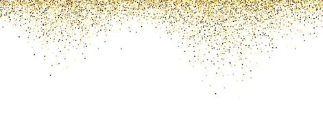 Golden glitter background. Falling small confetti texture. Sparkling gold dots wallpaper. Border frame design element for posters, flyer, invitation. Christmas, New year, birthday decoration. vector
