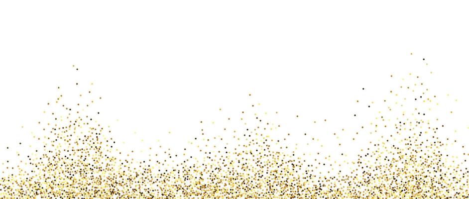 Golden glitter background. Sparkling small confetti wallpaper. Splashed gold dots texture. Border frame design. Christmas, New year, birthday decoration for posters, banner, flyer, invitation.