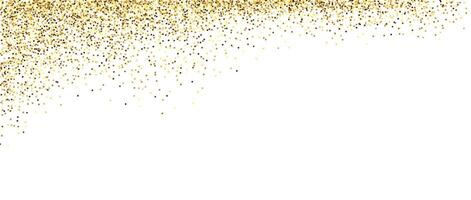 Golden glitter frame background. Sparkling small confetti corner wallpaper. Falling or splashed gold dots texture. border or divider element for posters. Christmas, birthday decoration vector