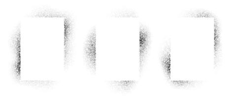 Set of rectangle frames with spray stencil effect. Grunge dotted squared border collection. Faded noise texture shape bundle. Black splattered elements for text box, banner, poster, template. vector