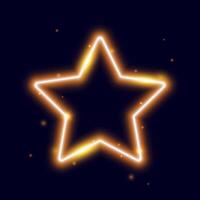Gold neon star frame with sparks. Glowing electric lights form. Illuminated warm shining design element for banner, poster, cover. Bright yellow lamp flare with sparkles. vector