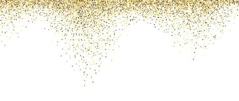Golden glitter background. Falling small confetti texture. Sparkling gold dots wallpaper. Border frame design element for posters, flyer, invitation. Christmas, New year, birthday pattern. vector