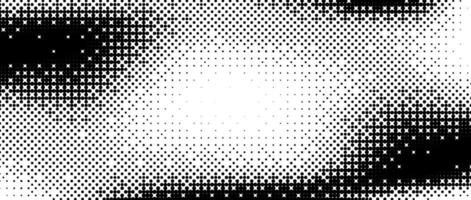 Pixelated bitmap gradient texture. Black and white wavy dither pattern background. Abstract radial glitchy pattern. 8 bit game screen wallpaper. Wide pixel art retro illustration. vector