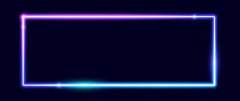 Neon glowing rectangular frame. Blue and purple shining rectangle border. Horizontal electric light sign. Illuminated design element for banner, poster, collage. vector