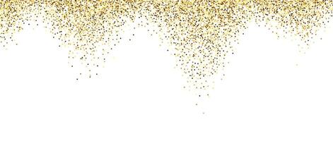 Golden glitter background. Falling small confetti wallpaper. Sparkling gold dots texture. Border frame design element for posters, flyer, invitation, Christmas, New year, birthday decoration. vector