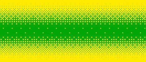 Pixelated bitmap gradient texture. Yellow and green dither pattern background. Abstract glitchy horizontal pattern. 8 bit game screen wallpaper. Pixel art retro illustration. vector