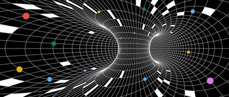 Abstract tunnel wireframe structure. Colorful geometric universe or space grid wallpaper. Futuristic energy lines on dark background. Funnel or vortex texture for banner or poster. vector