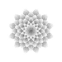 Stipple flower background. Dotted mandala ornament. Noise grain flower shape. Abstract black floral petals decoration. Radial dotwork pattern design for poster, clothes, badge, sticker. vector