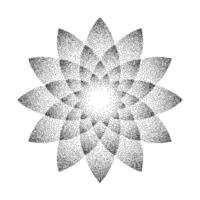 Stippled flower background. Dotted ornament mandala. Noise grain star shape. Abstract black floral petals decoration. Dotwork radial pattern design for tattoo, poster, clothes, badge, sticker. vector