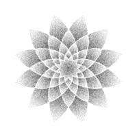 Stipple flower background. Dotted ornament mandala. Noise grain star shape. Abstract black floral petals decoration. Radial dotwork pattern design for tattoo, poster, clothes, badge, sticker. vector