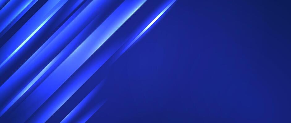 Glowing diagonal lines corner background. Blue neon gradient stripes wallpaper. Abstract motion effect light trails backdrop for banner, poster, presentation, cover, booklet, brochure, flyer. V