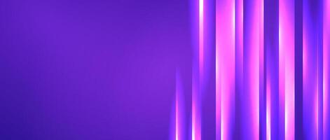 Glowing gradient lines background. Purple neon light stripes wallpaper. Abstract motion effect trails backdrop for banner, poster, presentation, cover, booklet, brochure, flyer. Tech illustration vector