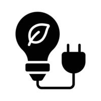 Light with plug and leaves is denoting eco power concept, glyph icon vector