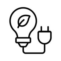 Light with plug and leaves is denoting eco power concept, line icon vector