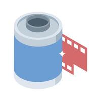 A captivating isometric style icon of camera reel roll vector