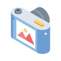 A customizable isometric icon of compact handheld camera vector
