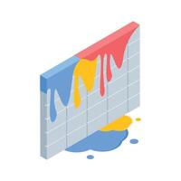A captivating isometric icon showing wall paint dripping down vector