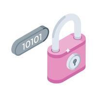A captivating isometric icon of secure metal padlock vector