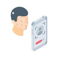 A visually appealing isometric icon of facial id scan vector