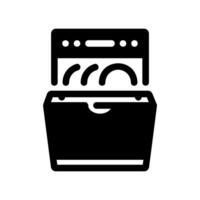 Open Dishwasher Filled with Clean Plates on a Rack Icon vector