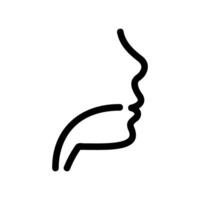 Sore throat symptom icon shown on a person s profile, line art vector