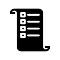 Black icon of a checklist on a scrolled piece of paper vector