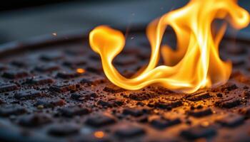 close up view of fire revealing metallic patterns as it dances across a steel surface. photo