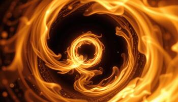 close up view of a swirling fire vortex inside a specialized fire chamber, with flames twisting rapidly in a column. photo