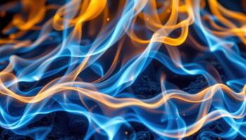 close up view of layered flames with visible color shifts from yellow to blue. photo