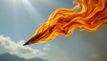 close up view of a gusty flame rising sideways in a strong breeze. photo