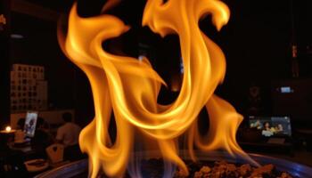 close up view of flame suspended in a still image, frozen mid dance against a dark backdrop. photo