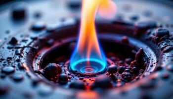close up view of a blue green flame dancing around chemical compounds during a scientific experiment, with subtle hues blending seamlessly. photo