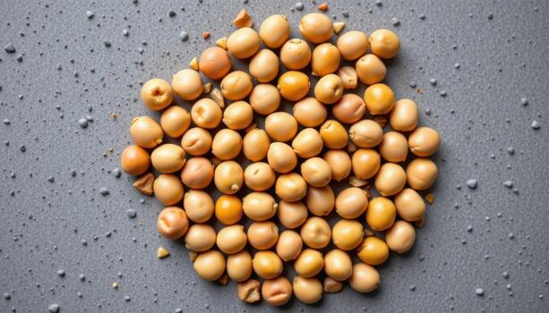 close up view of pinto bean seeds arranged by pattern on a neutral surface. photo