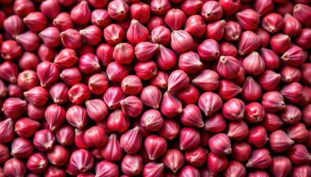 close up view of red amaranth seeds grouped into a smooth symmetrical pile. photo