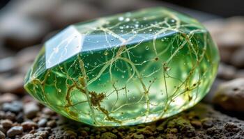 close up view of a polished prehnite with translucent green hue and internal cloudiness. photo