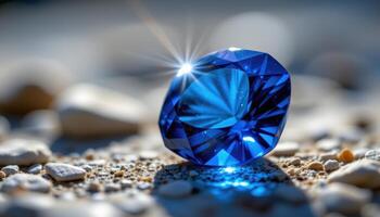 close up view of a faceted sapphire refracting blue light in a sunbeam. photo
