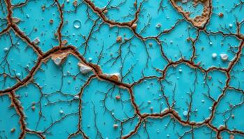 close up view of a turquoise slab with spiderweb matrix and vibrant cyan coloring. photo