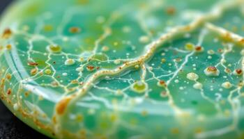 close up view of a polished chrysoprase gem with vivid apple green coloration. photo