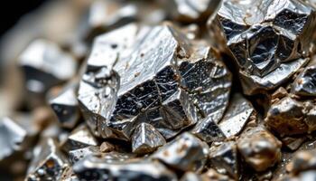 close up view of a rough zirconium crystal showing metallic luster and sharp faces. photo