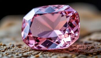 close up view of a pink morganite gemstone shining with pale pastel tones under focused studio lighting. photo