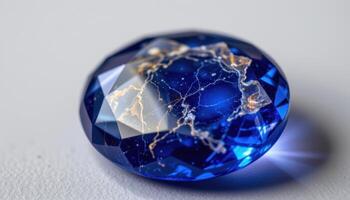 close up view of a sapphire cabochon showing natural silk and internal star effect. photo