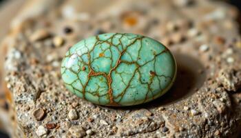 close up view of a polished garnierite stone with mint green sheen and smooth oval shape. photo