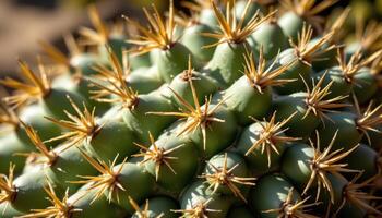 close up view of a cactus spine structure with detailed shadows and sun highlights on a desert afternoon. photo